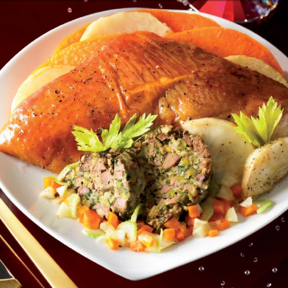 Chapon Rôti farci aux Foies de volaille