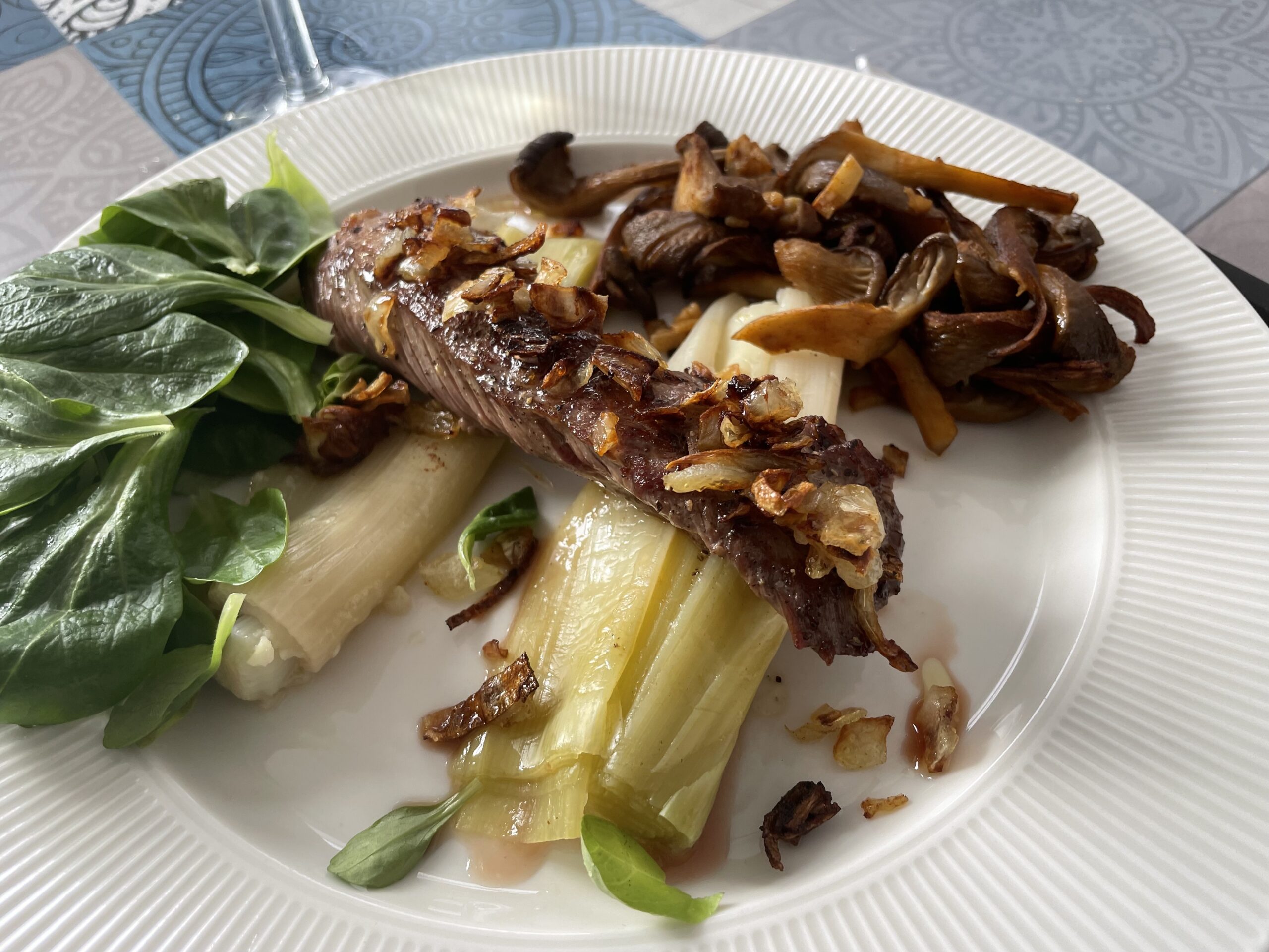 Onglet de veau et pleurotes